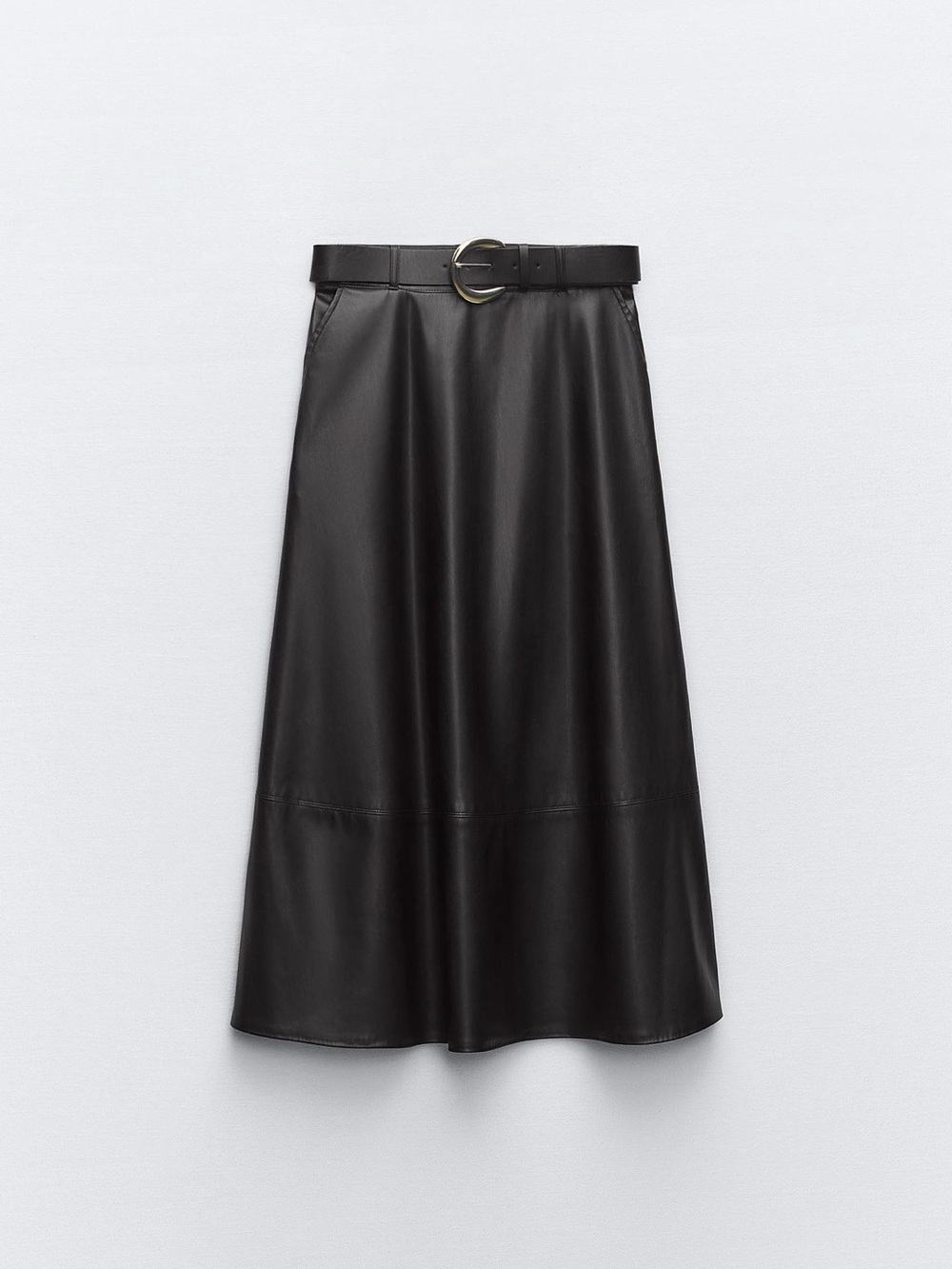 Zara Black Faux Leather Cape Skirt with Round Buckle Belt NWT Sz M